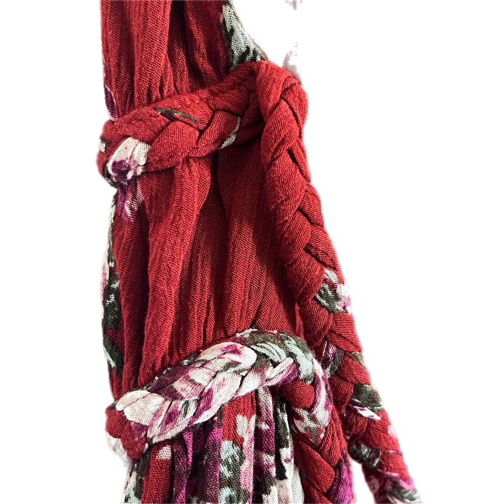 ILA ILA Floral Halter Maxi Dress Burgundy  Braided Waist Open Back Boho Summer - Picture 7 of 9